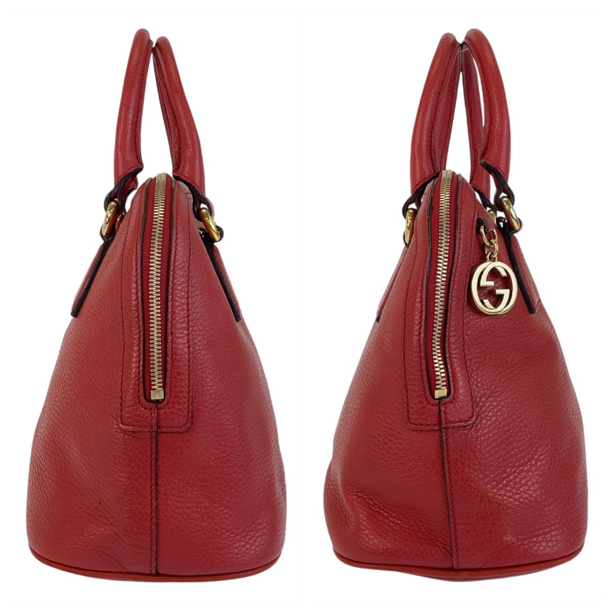 GUCCI Handbag 449662 leather Red Gold Metal Handbag Shoulder Bag 2way Interlocking Women Used