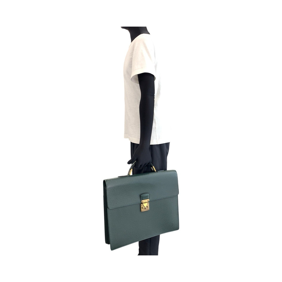 LOUIS VUITTON Business bag M30034 leather Episea Dark Green Gold Metal Business bag briefcase Taiga Moscova mens Used