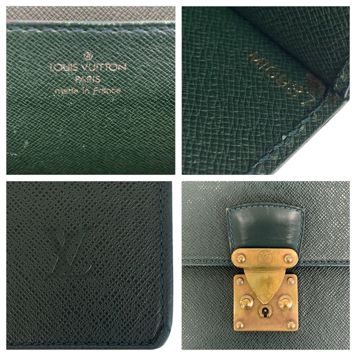 LOUIS VUITTON Business bag M30034 leather Episea Dark Green Gold Metal Business bag briefcase Taiga Moscova mens Used