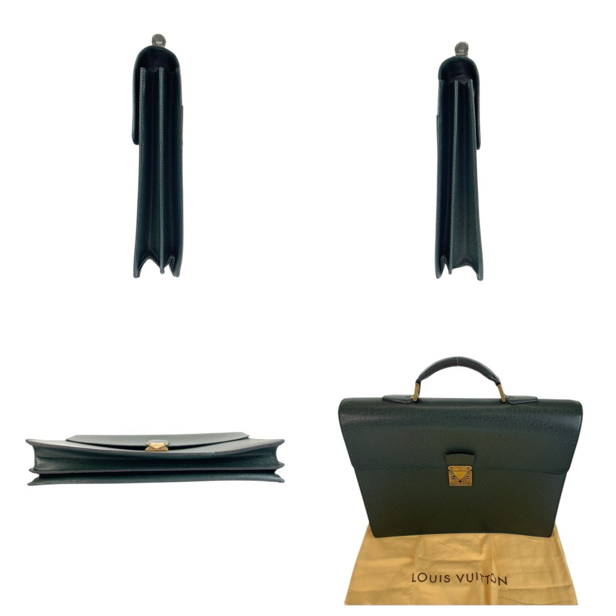 LOUIS VUITTON Business bag M30034 leather Episea Dark Green Gold Metal Business bag briefcase Taiga Moscova mens Used
