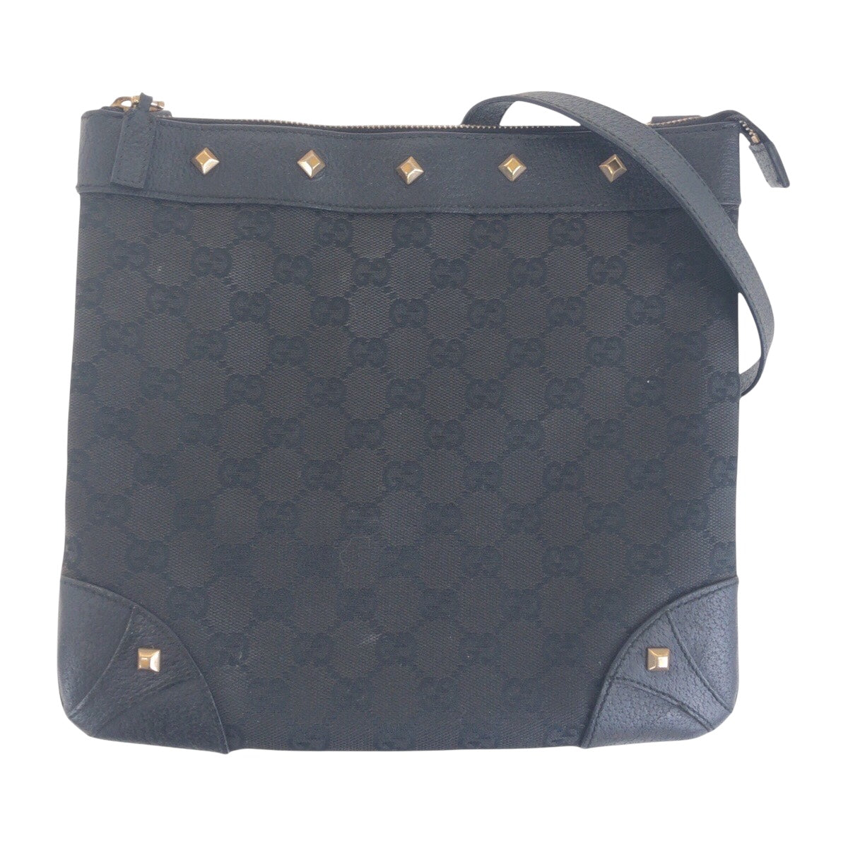 GUCCI Shoulder Bag 120893 GG canvas, leather Black GoldMetal Crossbody Shoulder Bag with studs Women Used