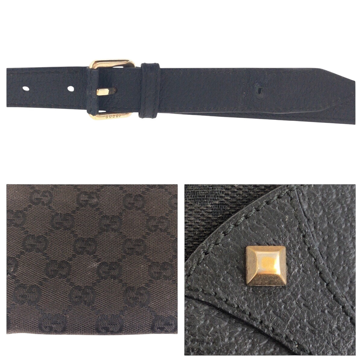 GUCCI Shoulder Bag 120893 GG canvas, leather Black GoldMetal Crossbody Shoulder Bag with studs Women Used