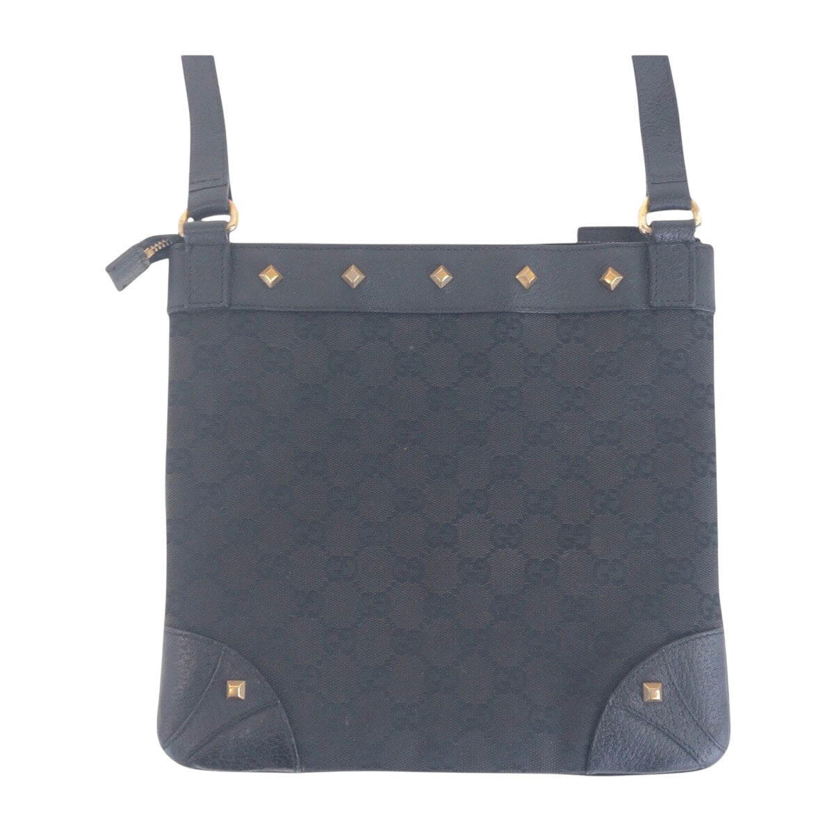 GUCCI Shoulder Bag 120893 GG canvas, leather Black GoldMetal Crossbody Shoulder Bag with studs Women Used