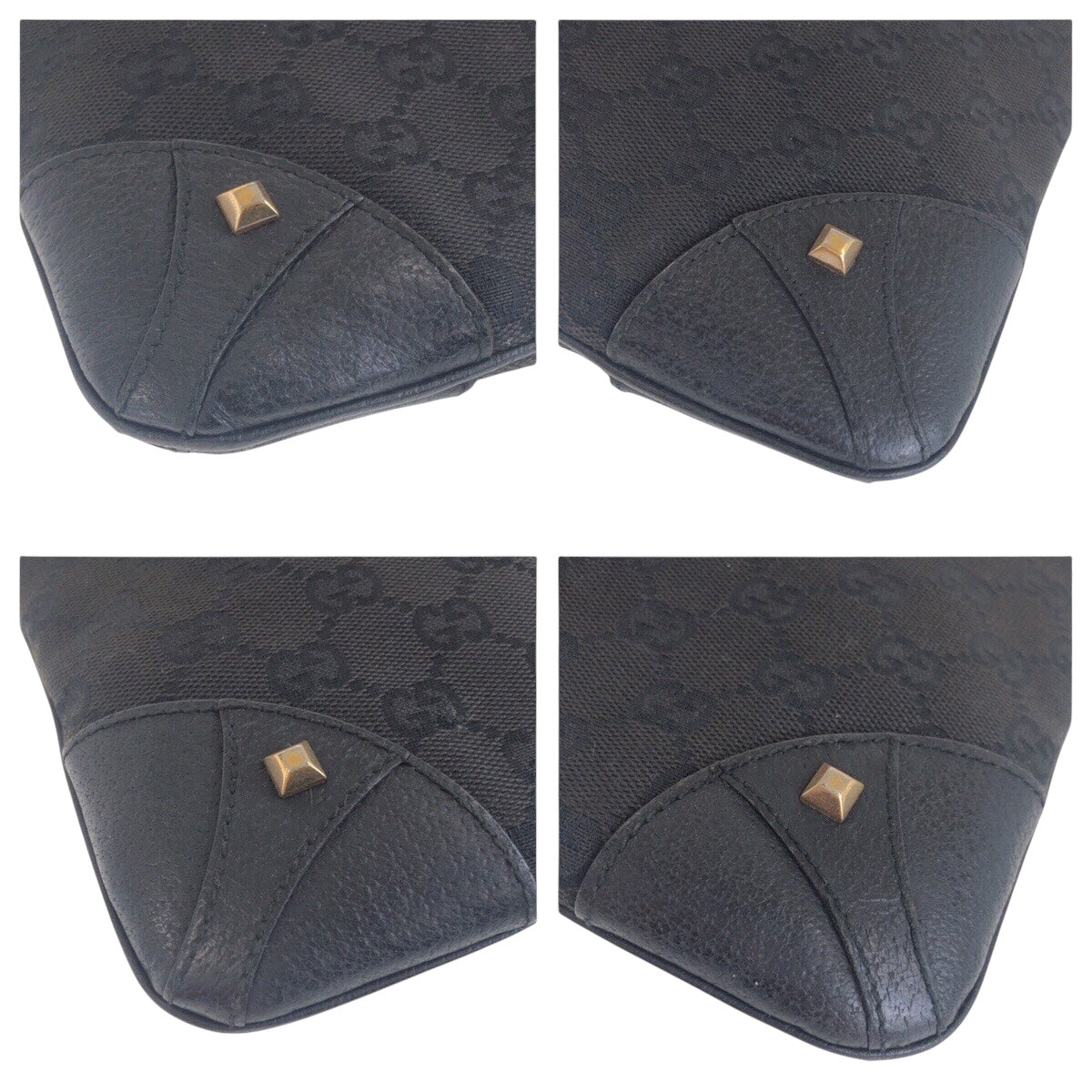 GUCCI Shoulder Bag 120893 GG canvas, leather Black GoldMetal Crossbody Shoulder Bag with studs Women Used