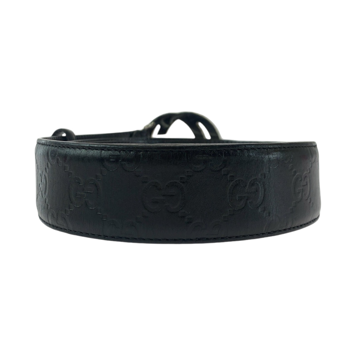 GUCCI belt 114984 leather black Belt buckle Gucci Shima interlocking mens 34 Used