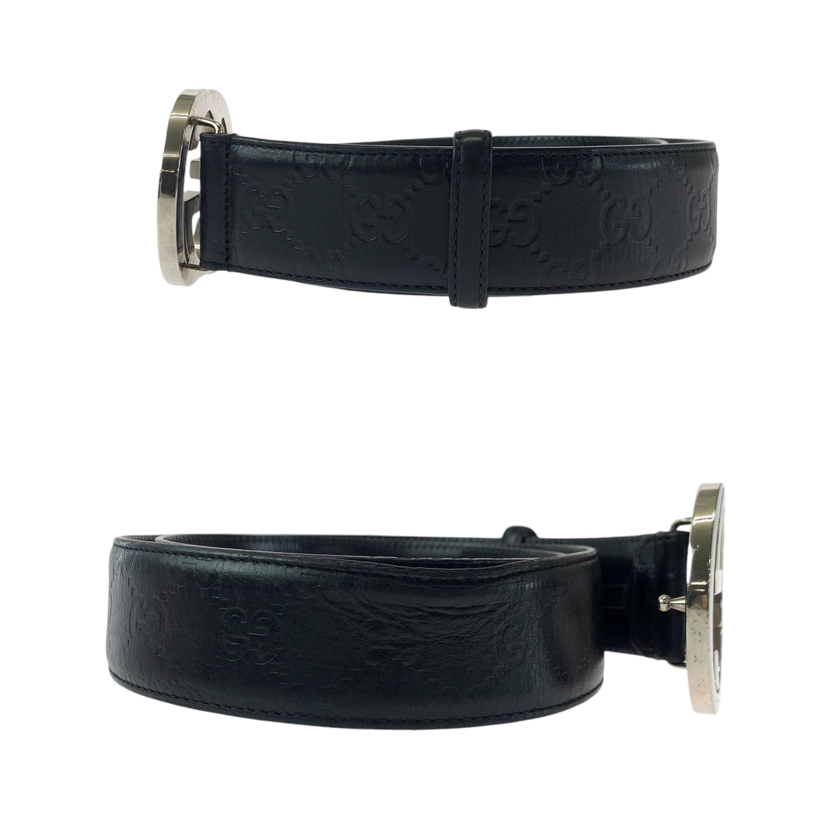 GUCCI belt 114984 leather black Belt buckle Gucci Shima interlocking mens 34 Used