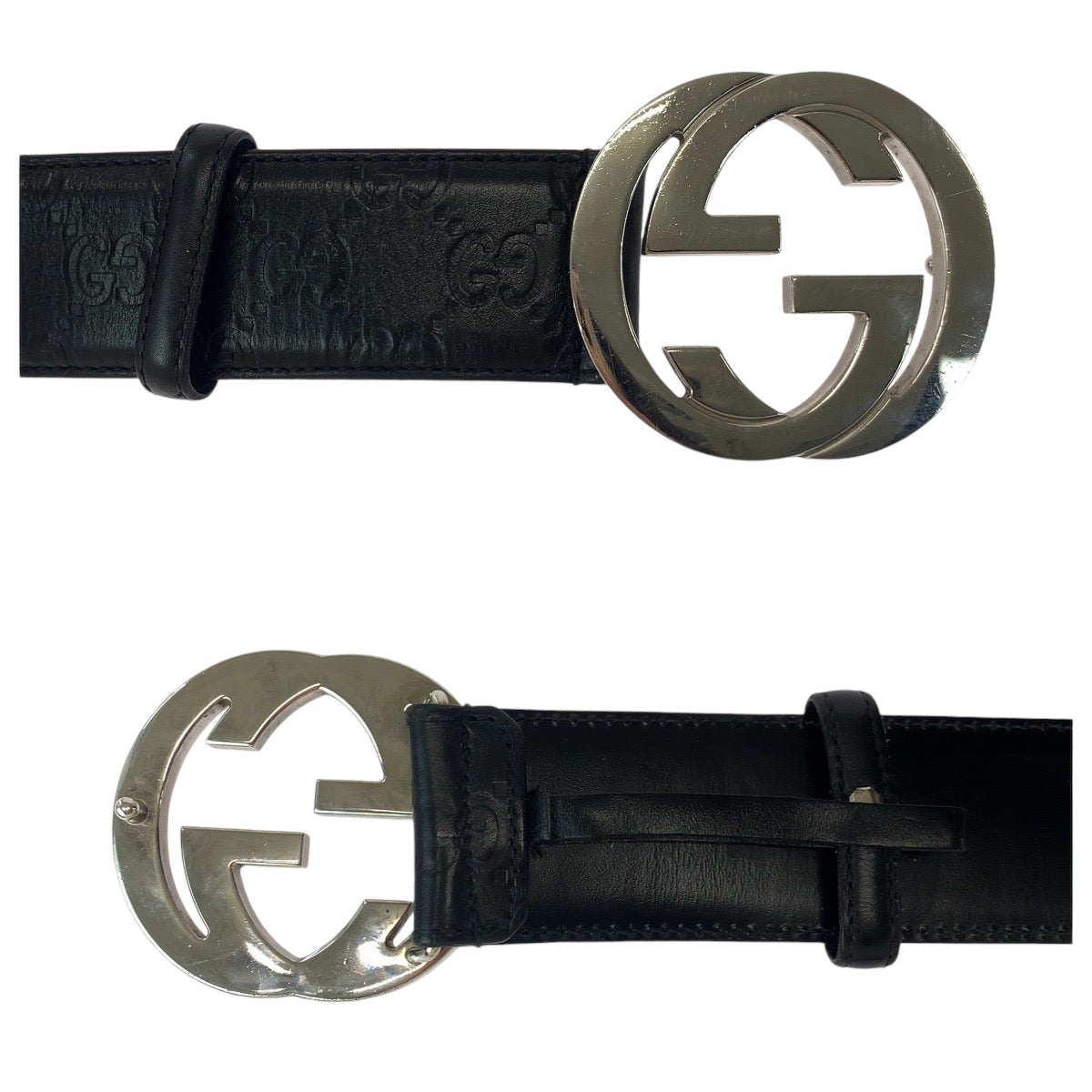 GUCCI belt 114984 leather black Belt buckle Gucci Shima interlocking mens 34 Used