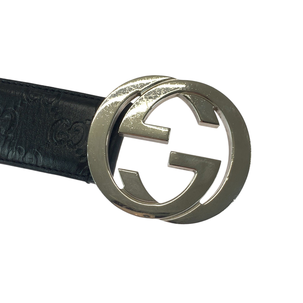 GUCCI belt 114984 leather black Belt buckle Gucci Shima interlocking mens 34 Used