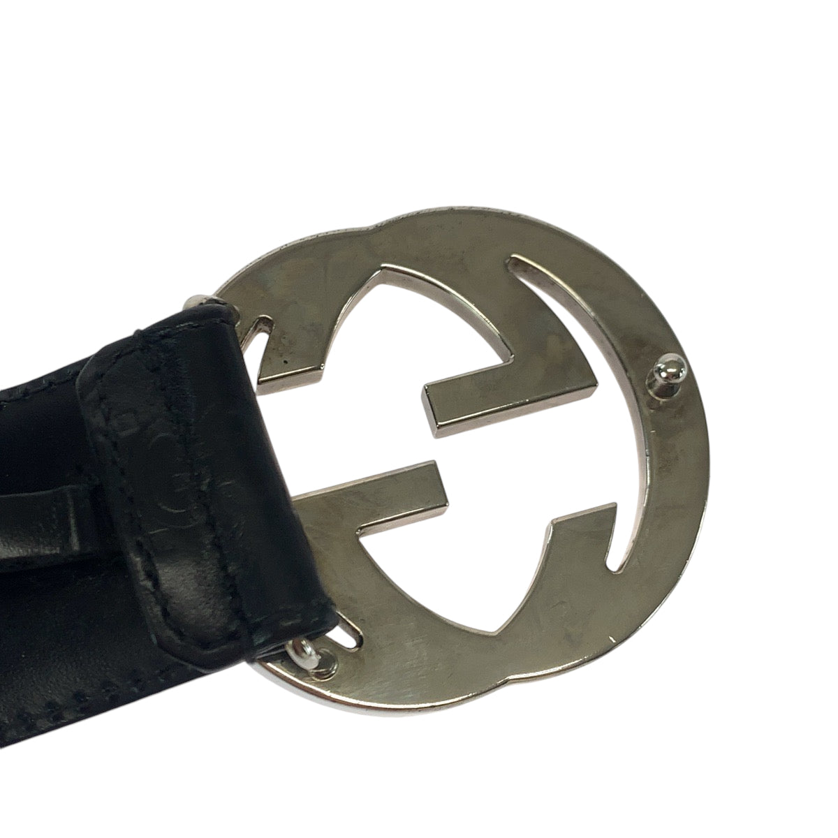 GUCCI belt 114984 leather black Belt buckle Gucci Shima interlocking mens 34 Used