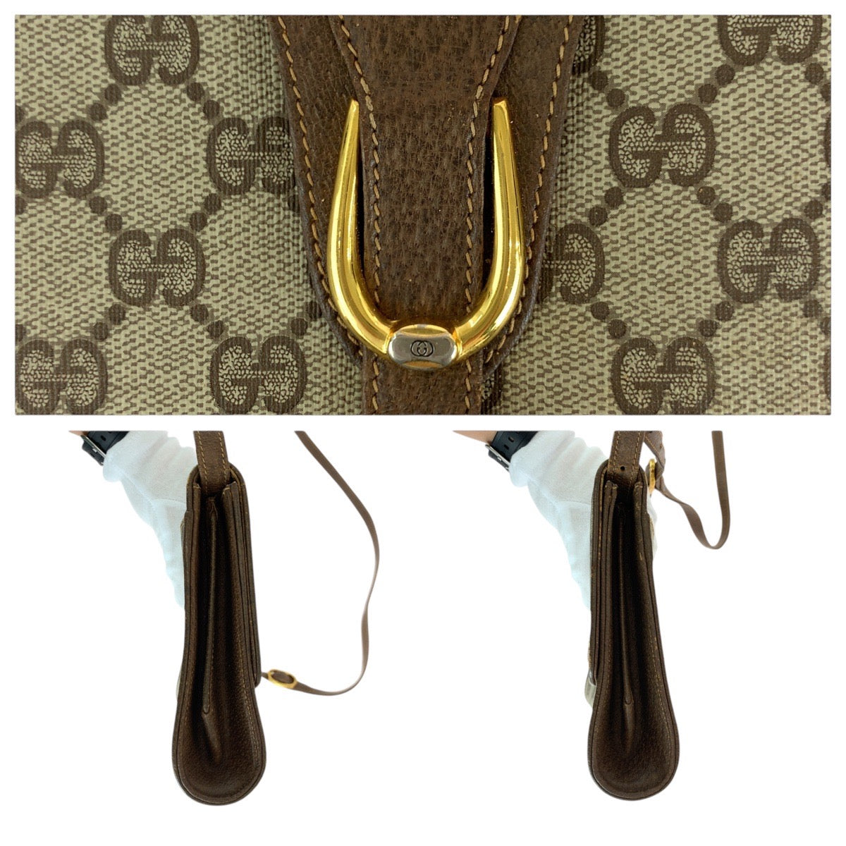 GUCCI Shoulder Bag 94 02 050 GG Supreme canvas, leather Brown Gold Metal Shoulder Bag pochette Old Gucci Women Used
