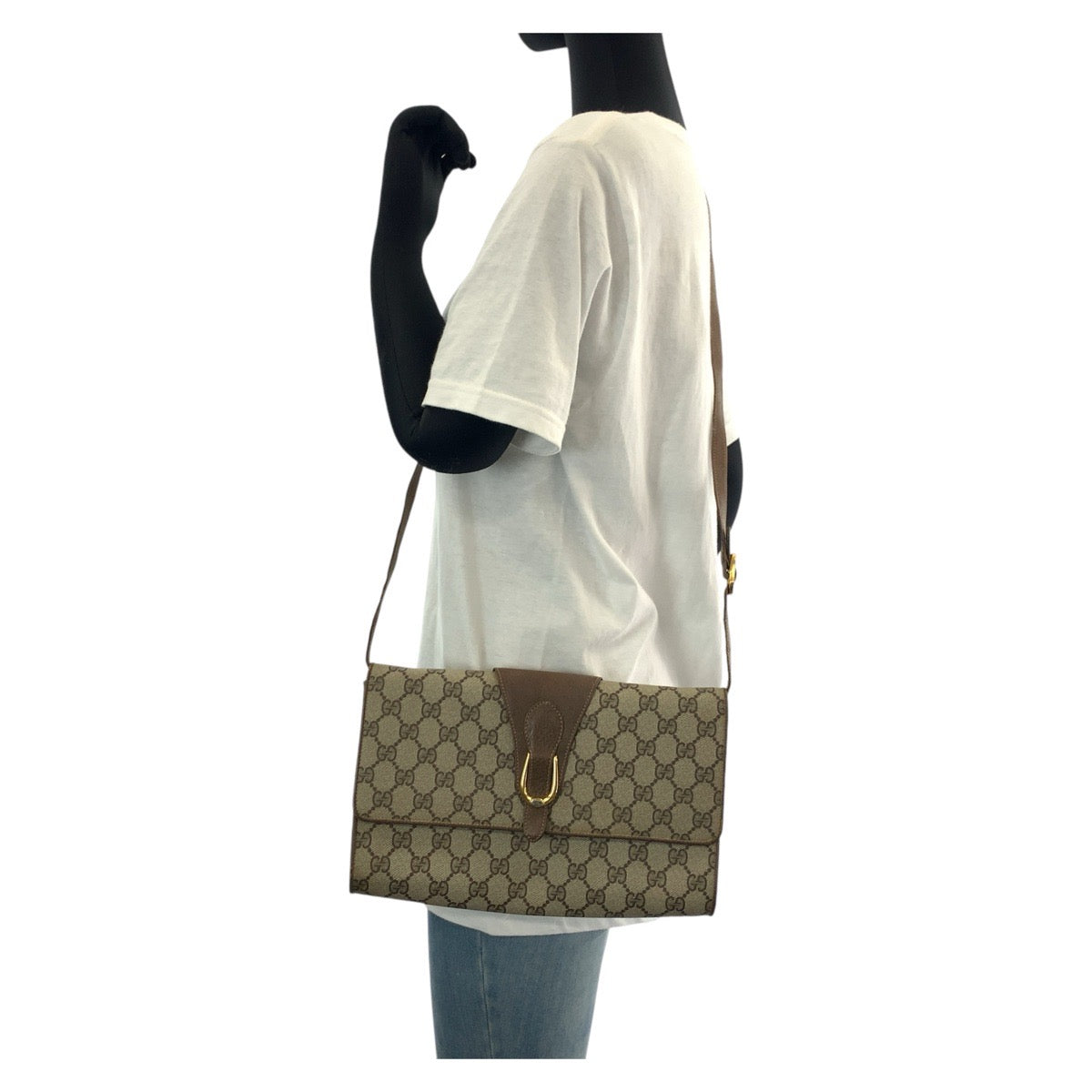 GUCCI Shoulder Bag 94 02 050 GG Supreme canvas, leather Brown Gold Metal Shoulder Bag pochette Old Gucci Women Used