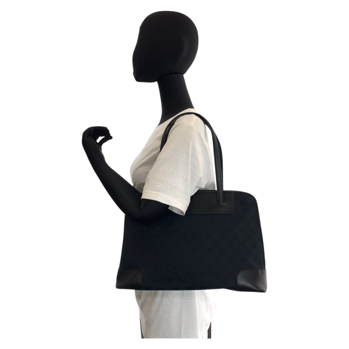 GUCCI Tote Bag 002 1122 GG canvas, leather Black GoldMetal Tote Bag Shoulder Bag Women Used