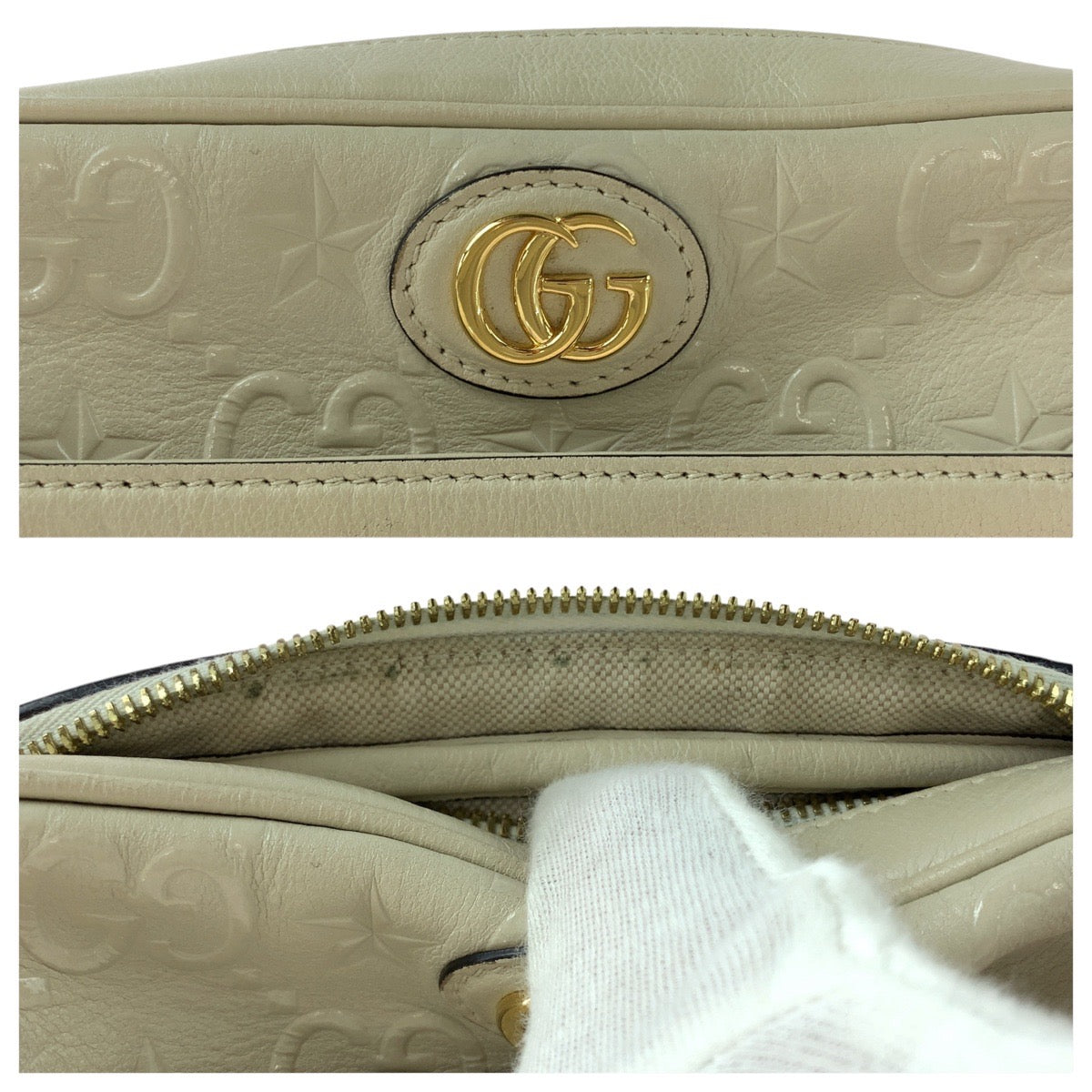 GUCCI Shoulder Bag 675776 leather White Cream Gold Metal Shoulder Bag Camera bag GG star Women Used