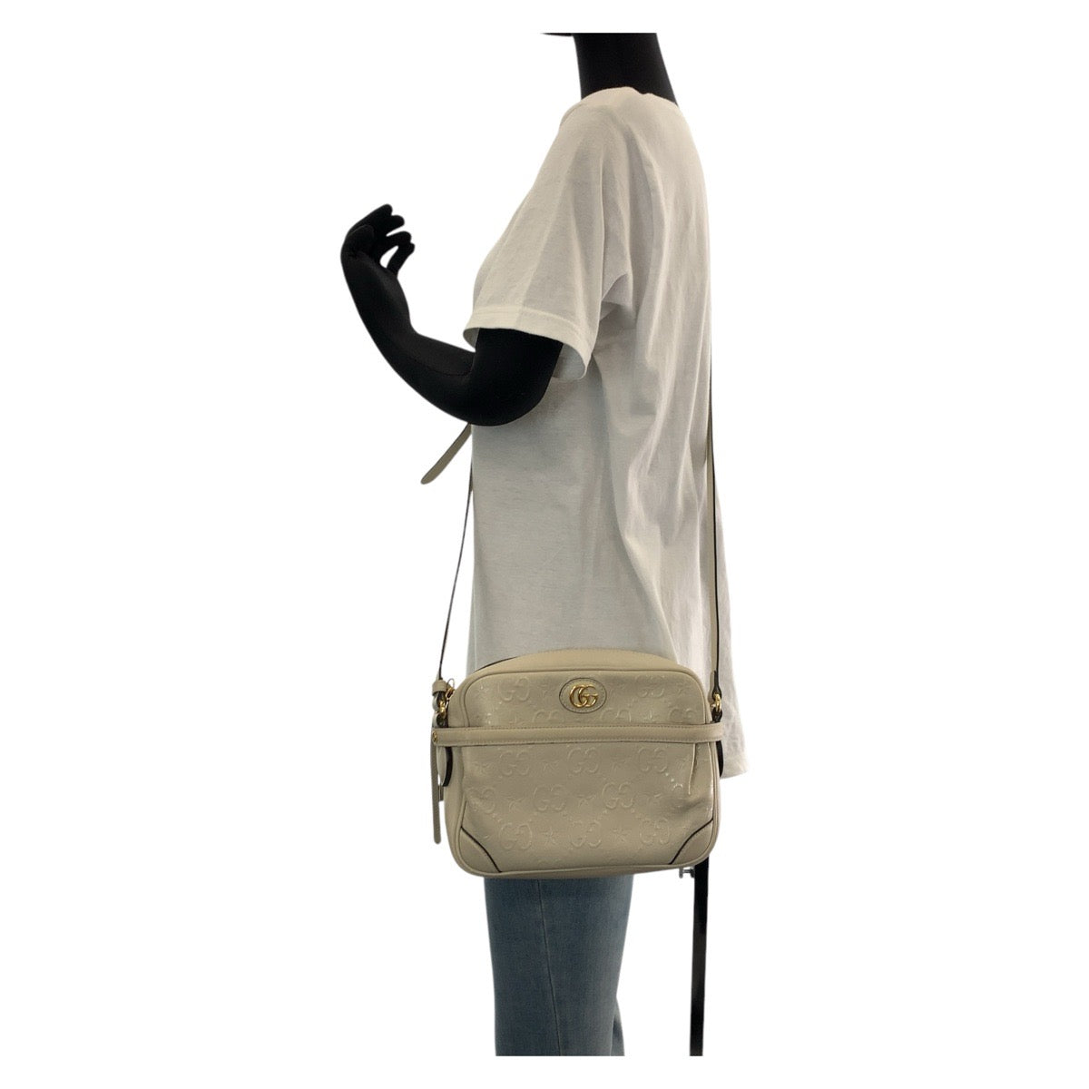 GUCCI Shoulder Bag 675776 leather White Cream Gold Metal Shoulder Bag Camera bag GG star Women Used
