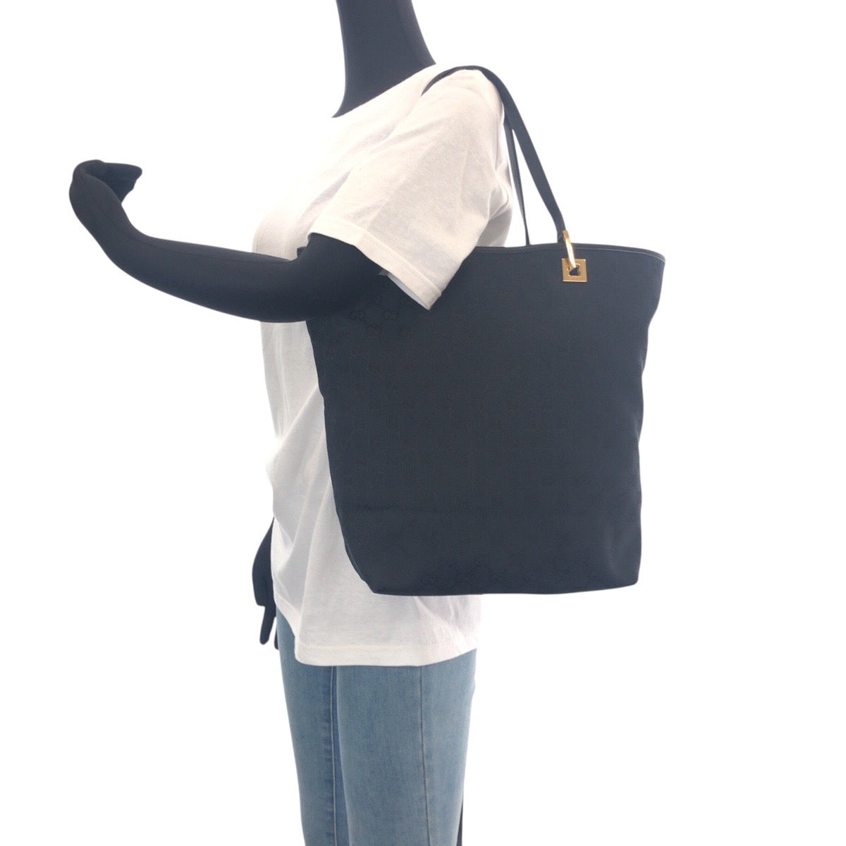 GUCCI Tote Bag 002 1098 GG canvas Black GoldMetal Tote Bag Shoulder Bag Women Used