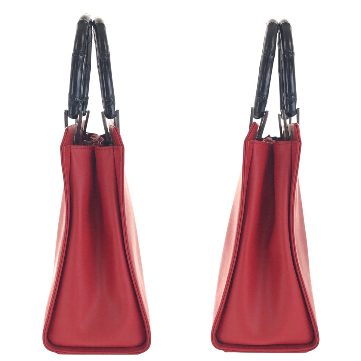 GUCCI Tote Bag 012 1016 leather Red black Tote Bag Shoulder Bag 2WAY Bamboo Women Used