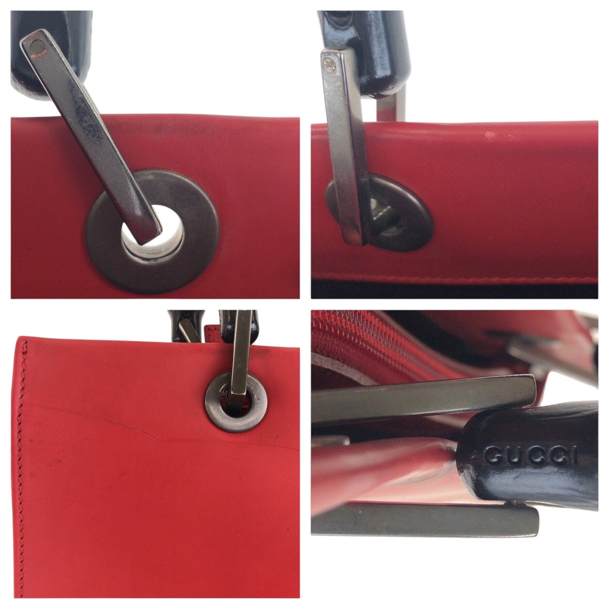 GUCCI Tote Bag 012 1016 leather Red black Tote Bag Shoulder Bag 2WAY Bamboo Women Used