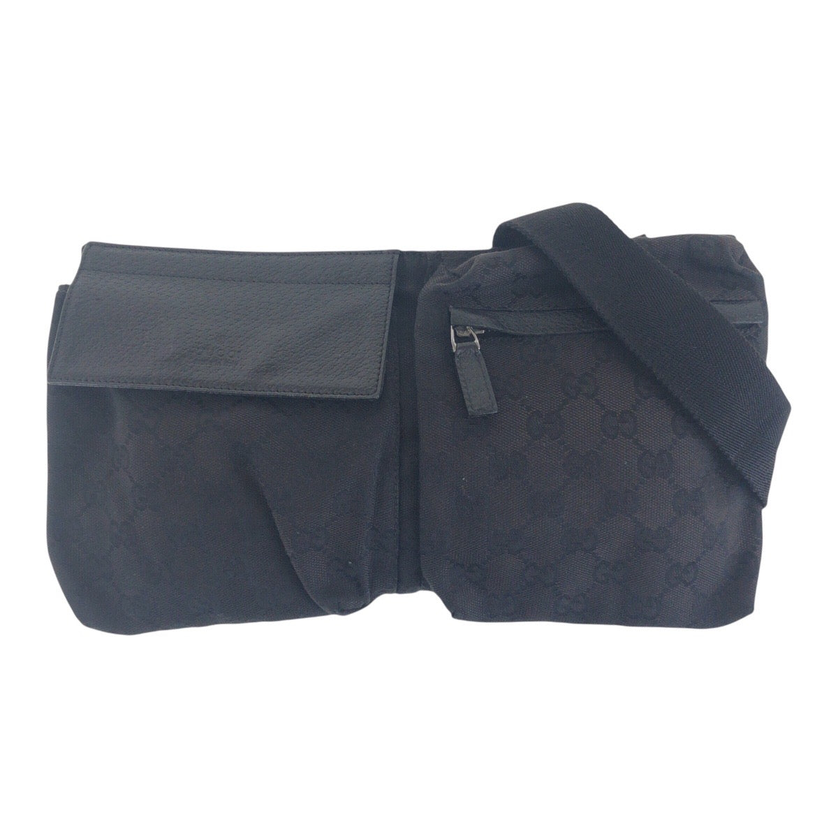 GUCCI Sling bag 28566 GG canvas, leather Black SilverMetal Sling bag, waist pouch, bum bag mens Used