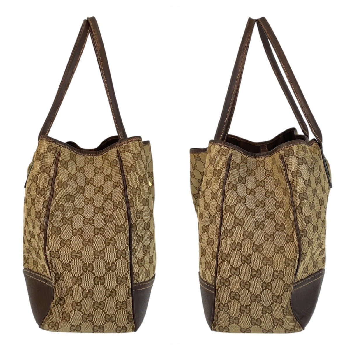 GUCCI Tote Bag 161719 GG canvas, leather Beige Brown Gold Metal Tote Bag Shoulder Bag Sherry Line Princess Women Used