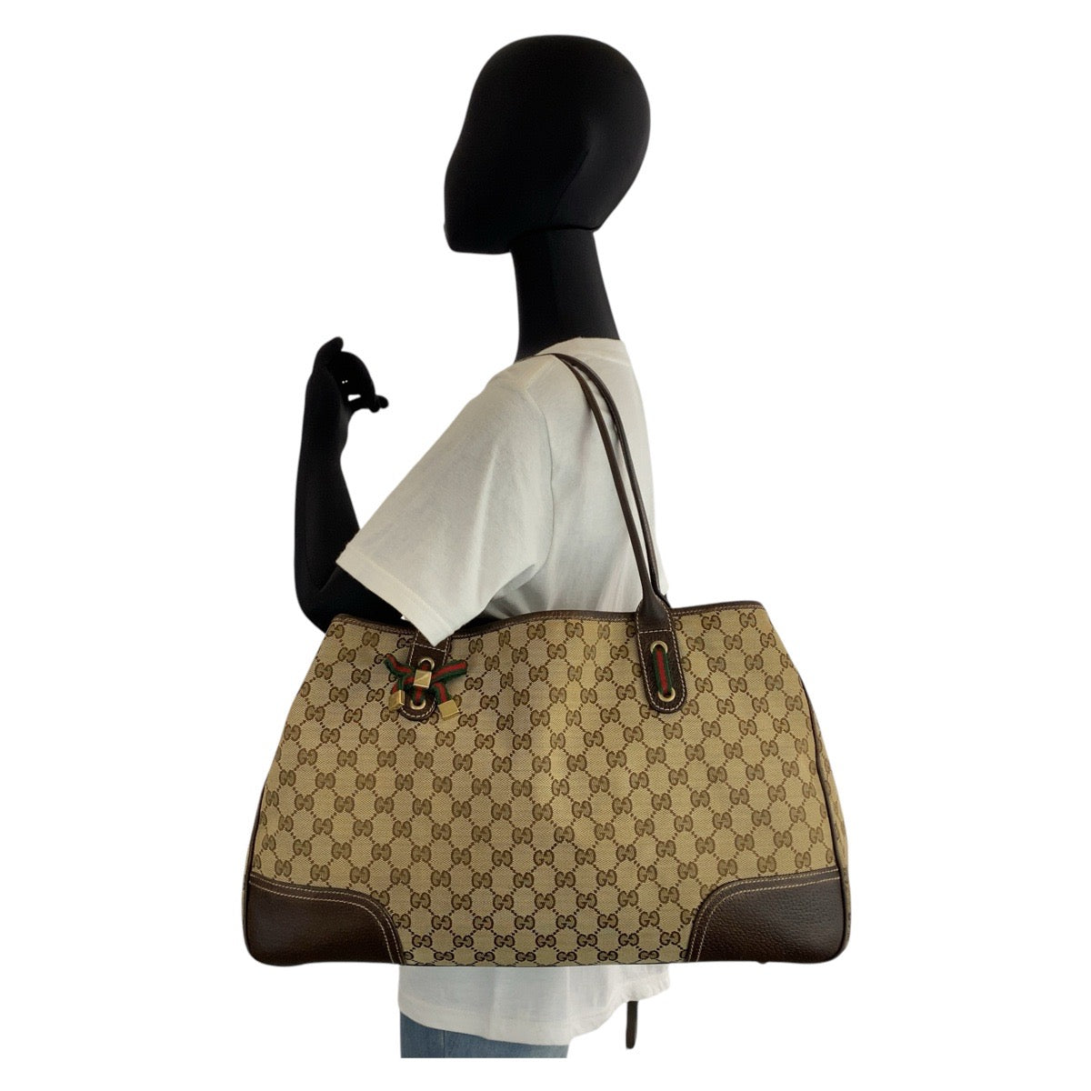 GUCCI Tote Bag 161719 GG canvas, leather Beige Brown Gold Metal Tote Bag Shoulder Bag Sherry Line Princess Women Used