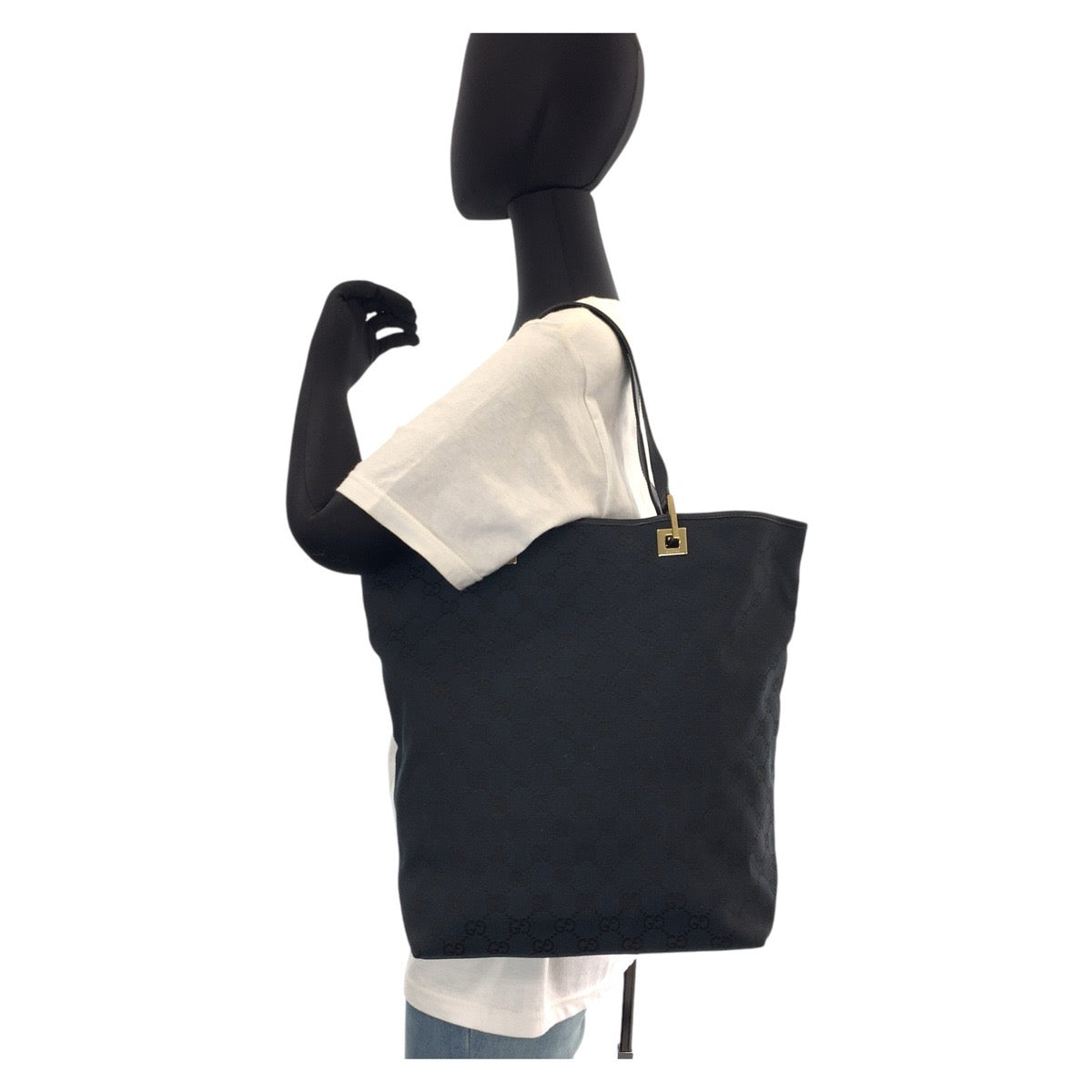 GUCCI Tote Bag 002 1098 GG canvas, leather Black GoldMetal Tote Bag Shoulder Bag Women Used