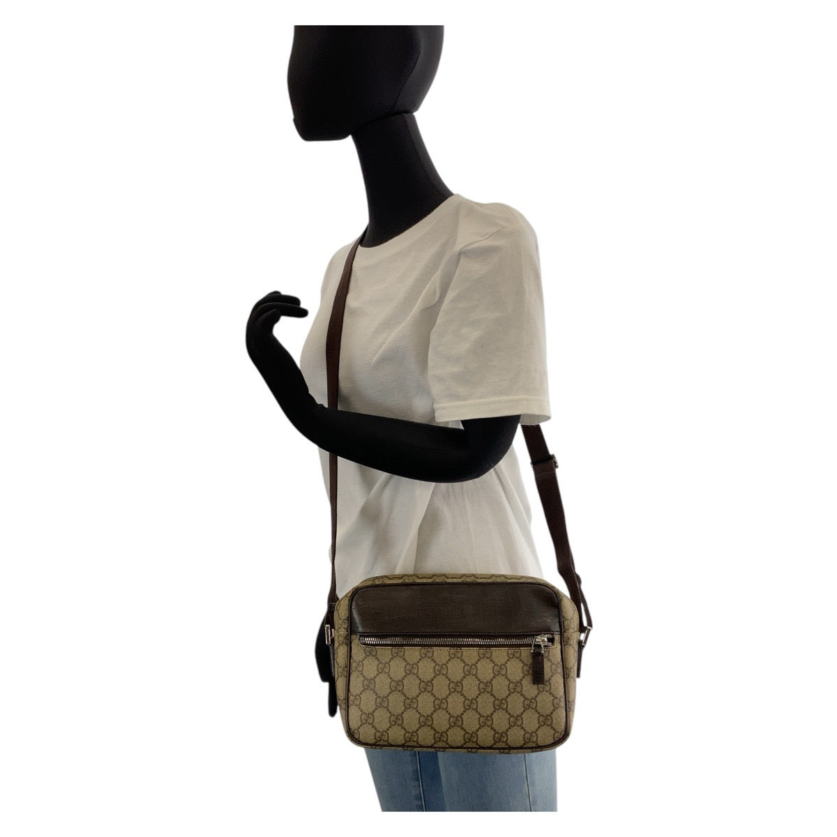 GUCCI Shoulder Bag 114291 GG Supreme canvas, leather Brown beige Crossbody Shoulder Bag Pochette Women Used