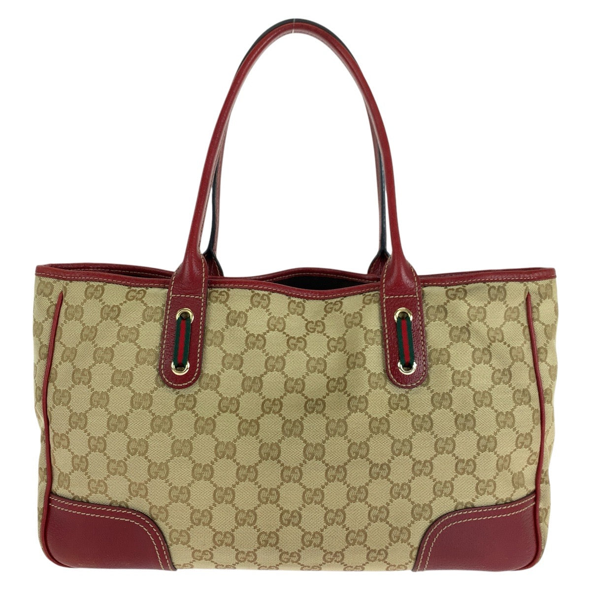 GUCCI Tote Bag 163805 GG canvas, leather Beige Red Gold Metal Tote Bag Shoulder Bag Sherry Line Princess Women Used