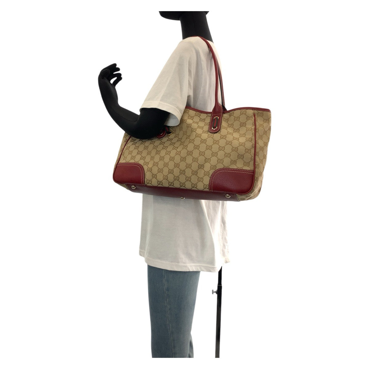 GUCCI Tote Bag 163805 GG canvas, leather Beige Red Gold Metal Tote Bag Shoulder Bag Sherry Line Princess Women Used