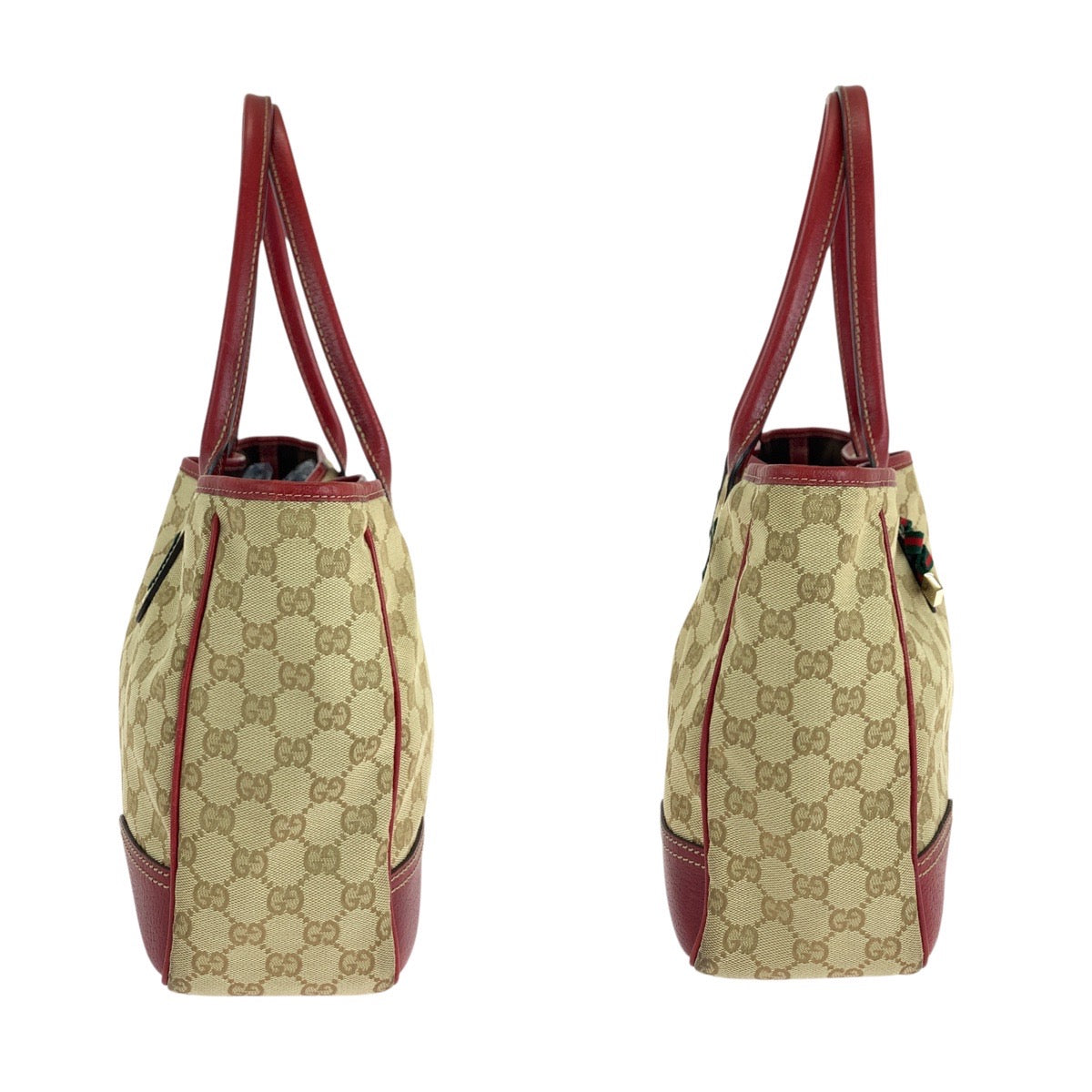 GUCCI Tote Bag 163805 GG canvas, leather Beige Red Gold Metal Tote Bag Shoulder Bag Sherry Line Princess Women Used