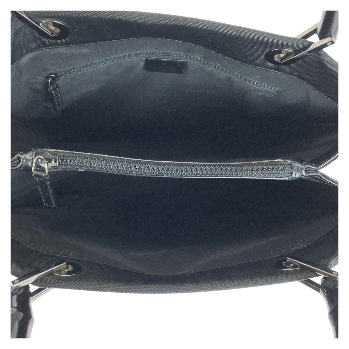 GUCCI Tote Bag 002 1010 Nylon, Bamboo Black SilverMetal Tote Bag Shoulder Bag Bamboo Women Used