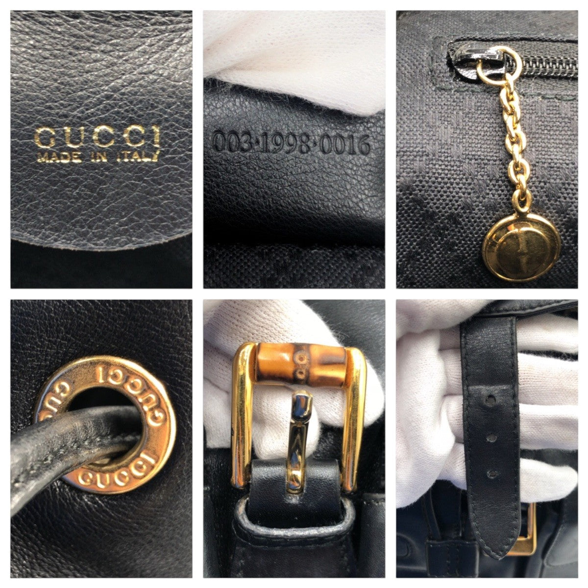 GUCCI Backpack 003 1998 0016 leather Black black Backpack Unisex Bamboo Women Used