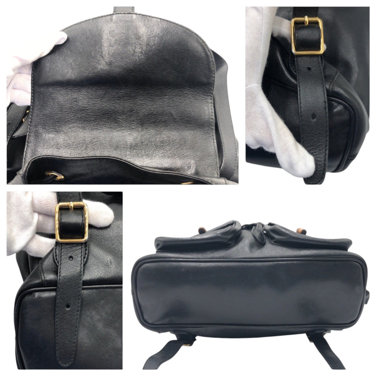 GUCCI Backpack 003 1998 0016 leather Black black Backpack Unisex Bamboo Women Used