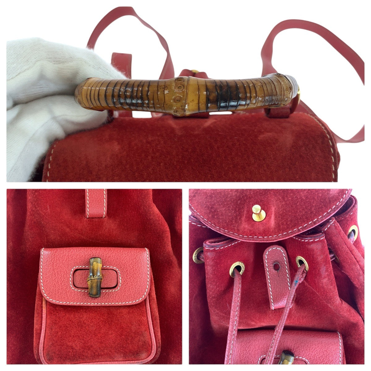 GUCCI Backpack 003 1956 0030 Suede, Leather Red Backpacks & Daypacks Backpacks Bamboo Women Used