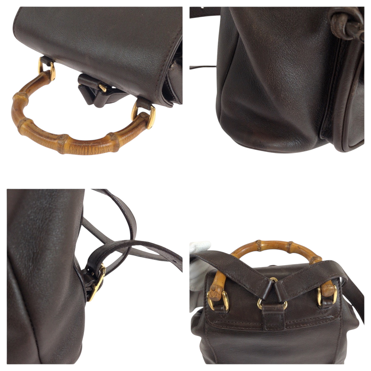 GUCCI Backpack 003 2852 leather Dark brown brown Backpack Backpack Bamboo Women Used