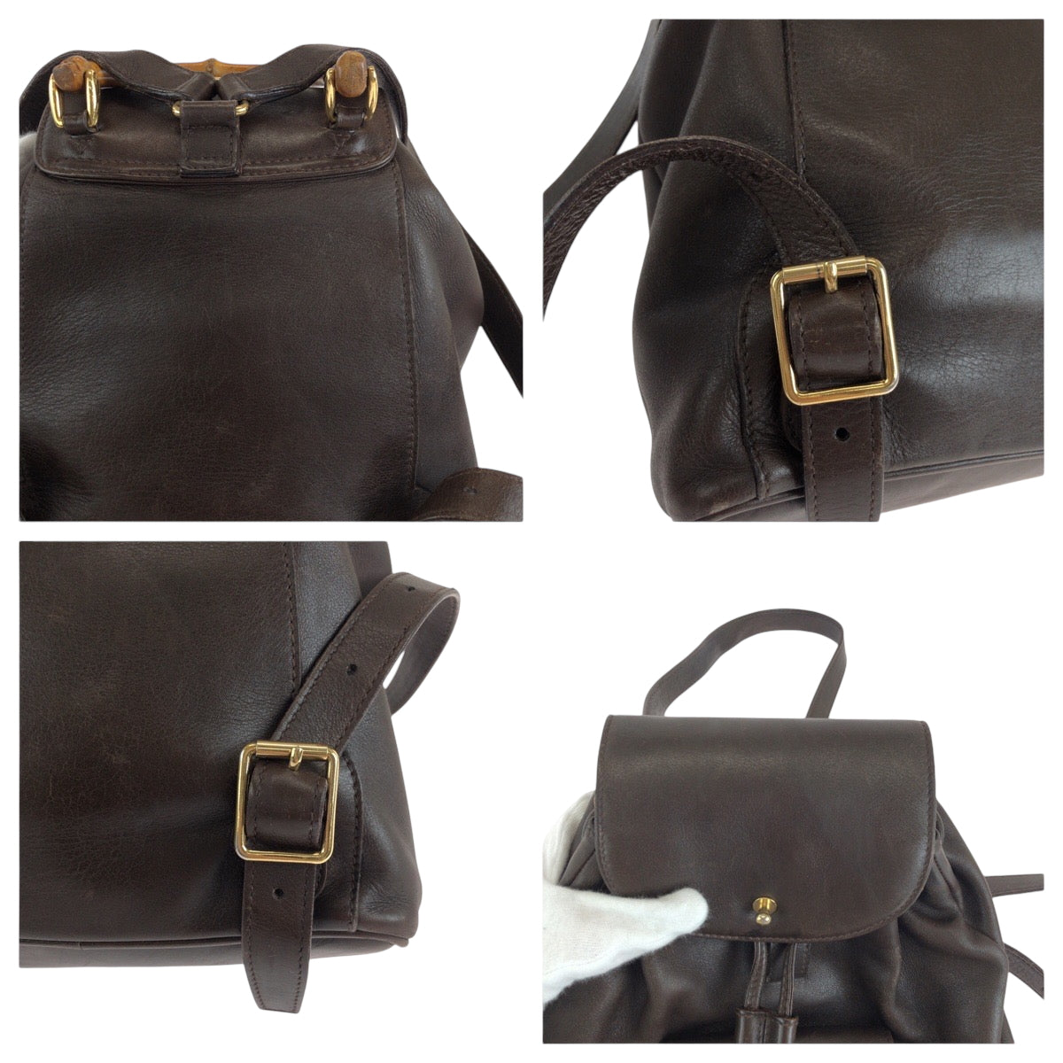 GUCCI Backpack 003 2852 leather Dark brown brown Backpack Backpack Bamboo Women Used