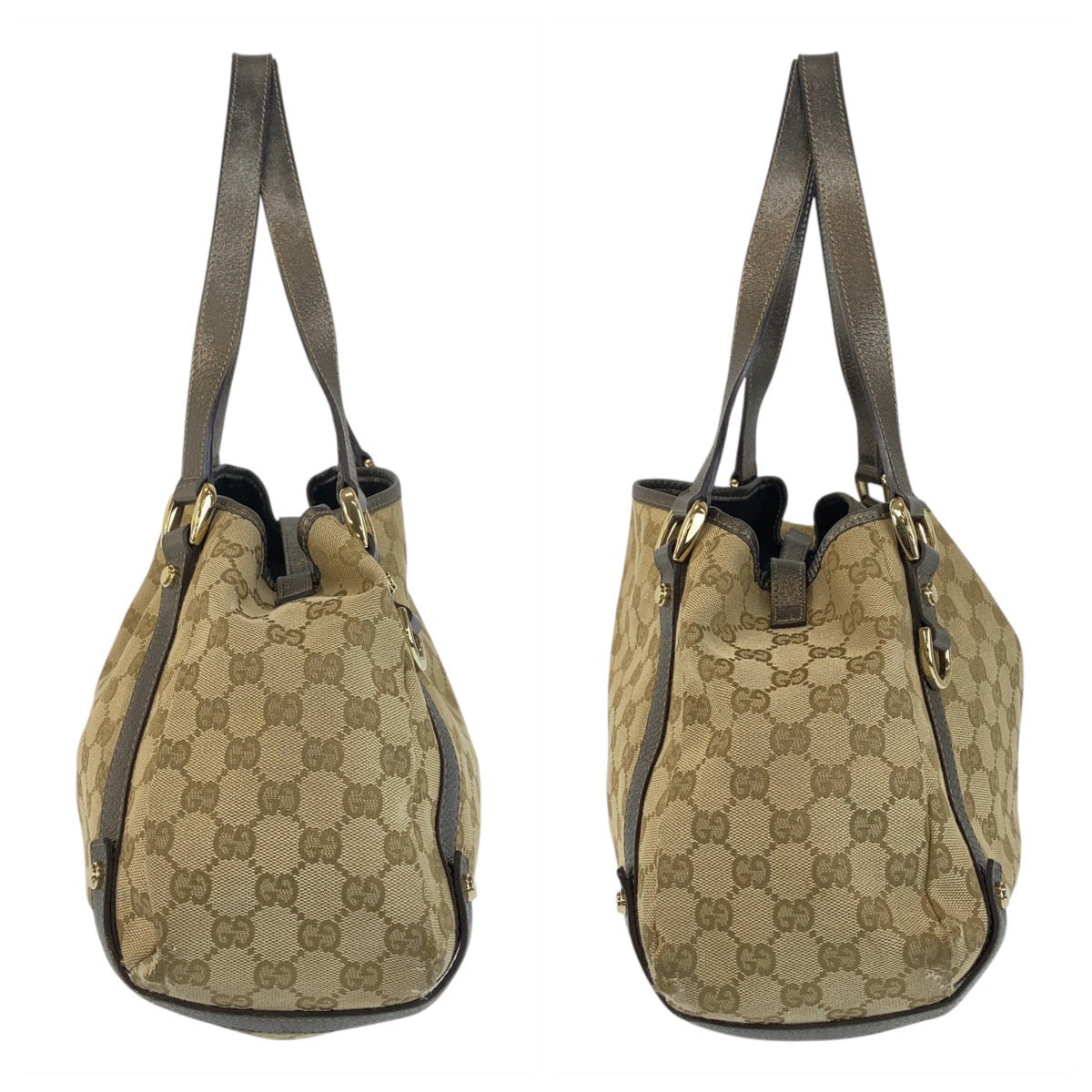 GUCCI Tote Bag 130736 GG canvas, leather Beige Gold Metal Tote Bag Shoulder Bag Abbey Women Used