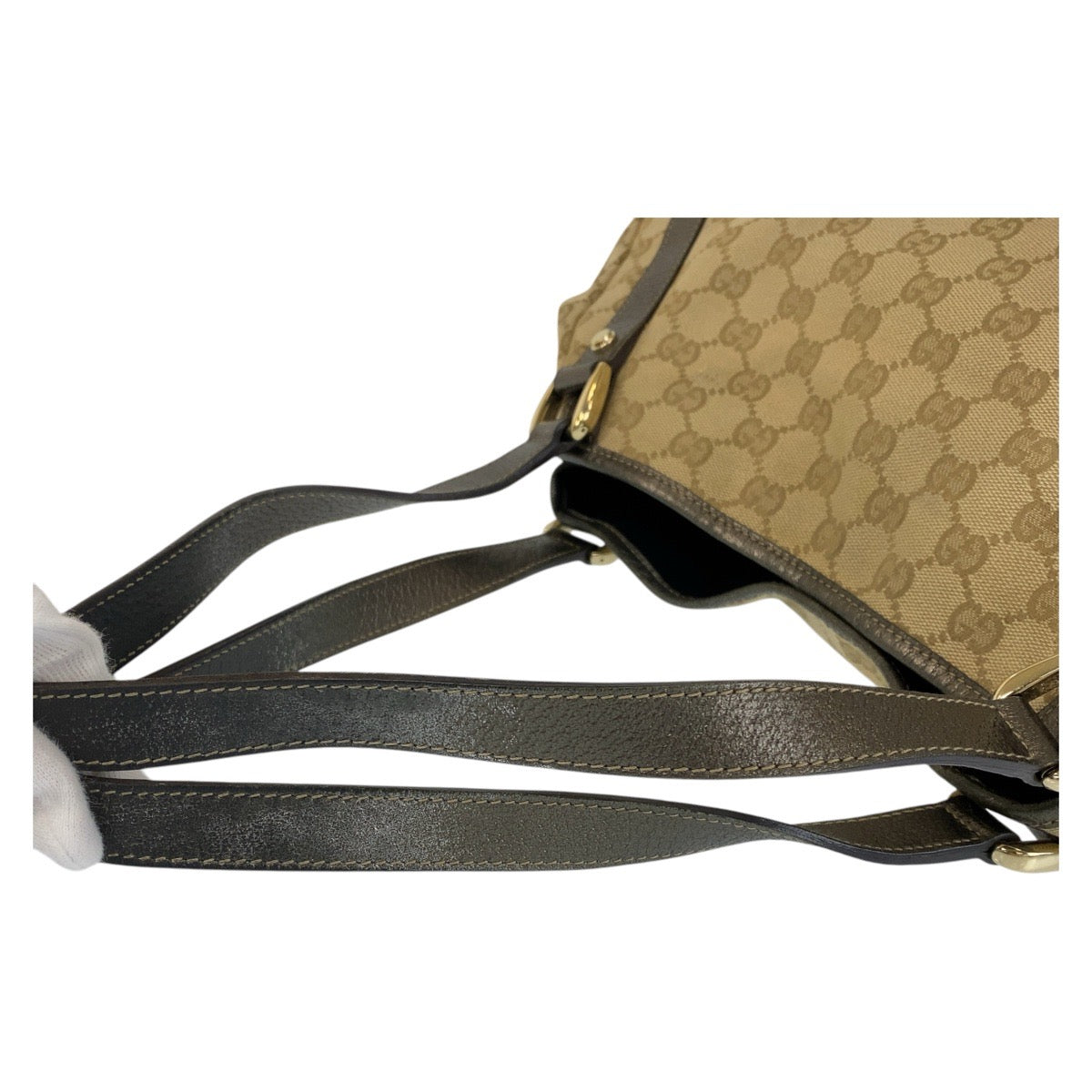 GUCCI Tote Bag 130736 GG canvas, leather Beige Gold Metal Tote Bag Shoulder Bag Abbey Women Used