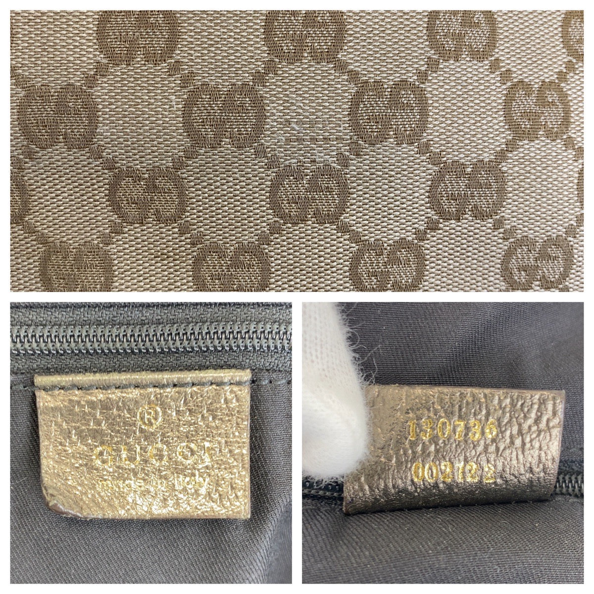 GUCCI Tote Bag 130736 GG canvas, leather Beige Gold Metal Tote Bag Shoulder Bag Abbey Women Used