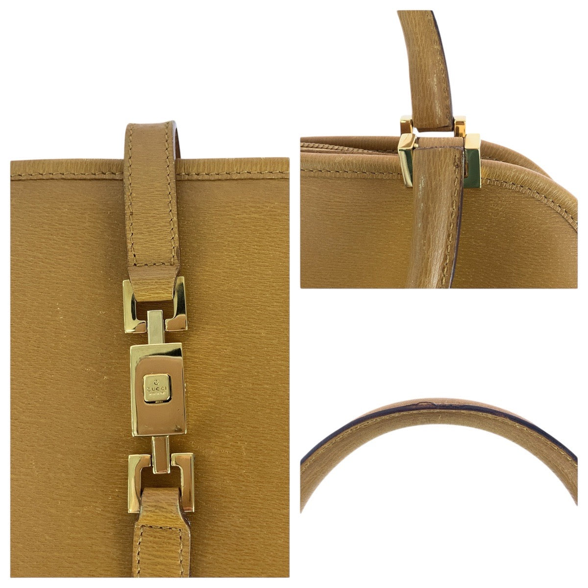 GUCCI Tote Bag 002 1071 leather Light Brown Camel Gold Metal Tote Bag handbag Jackie Women Used