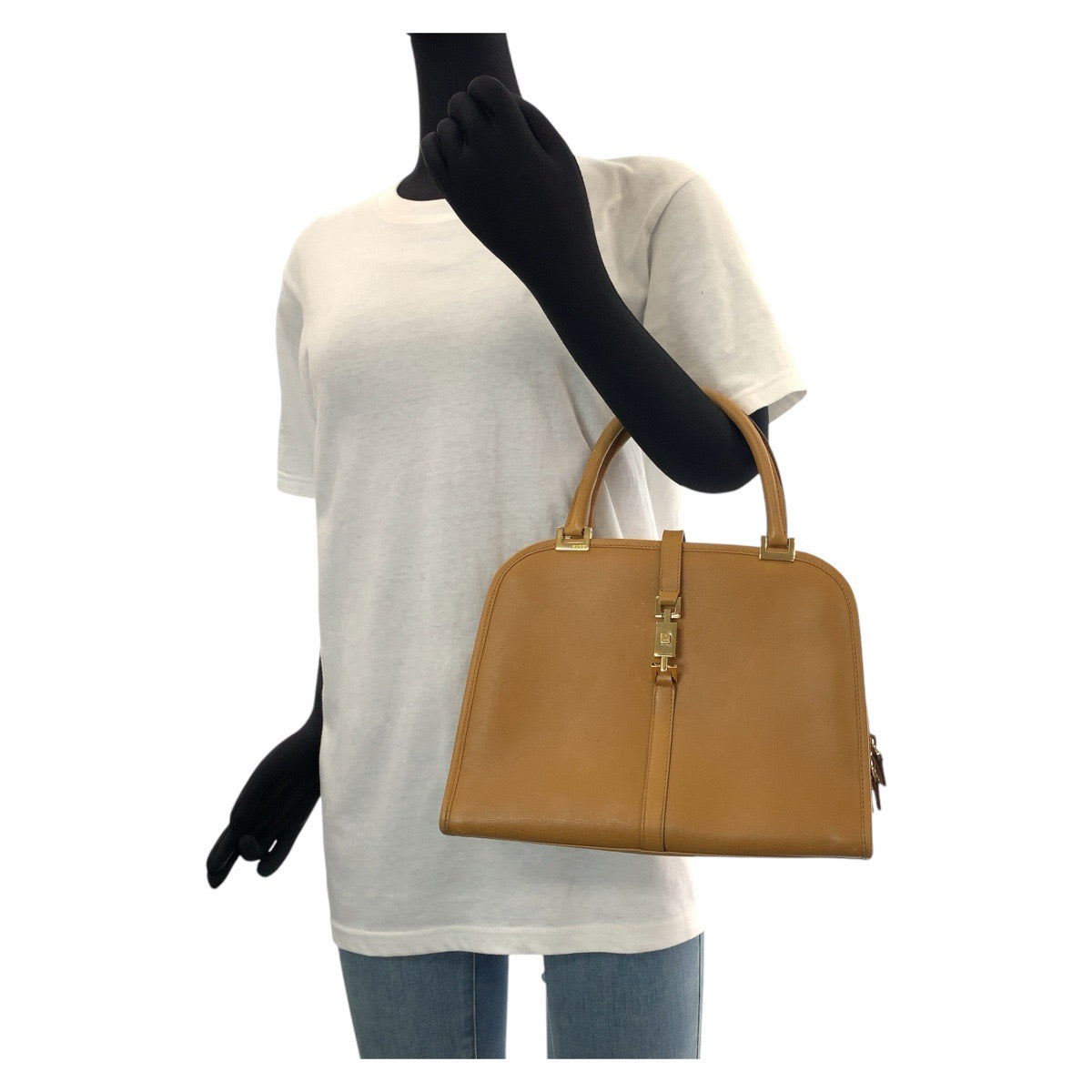 GUCCI Tote Bag 002 1071 leather Light Brown Camel Gold Metal Tote Bag handbag Jackie Women Used