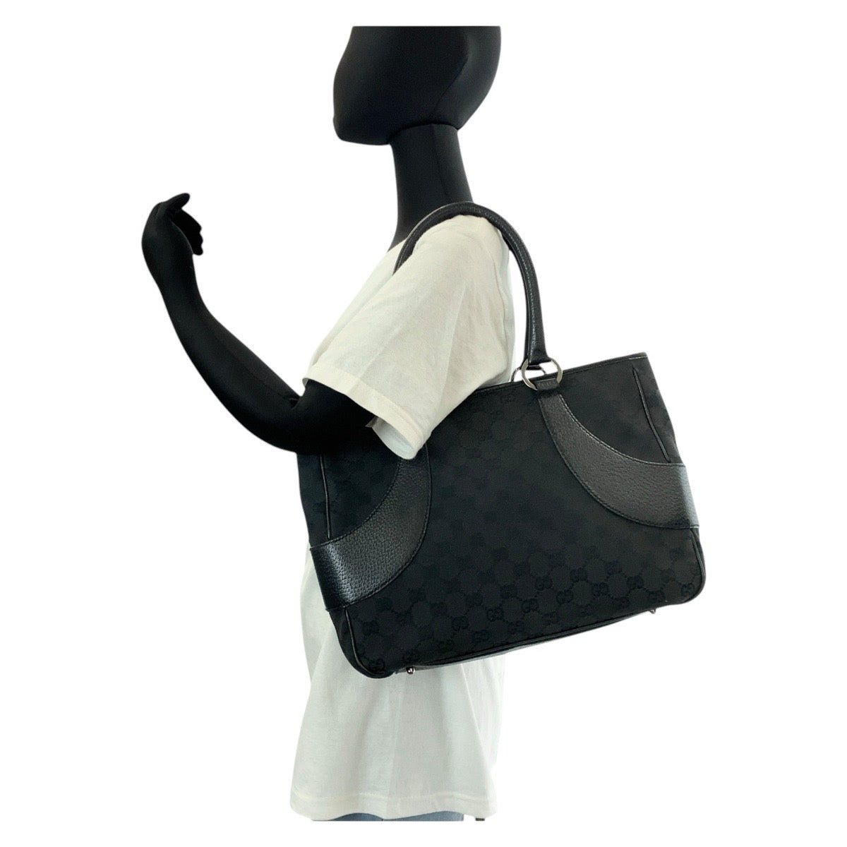 GUCCI Tote Bag 113011 GG canvas, leather Black black Tote Bag Shoulder Bag Women Used