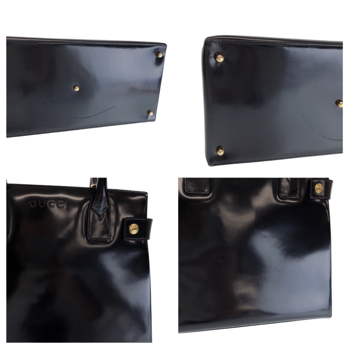 GUCCI Tote Bag 000 1669 0503 enamel Black GoldMetal Tote Bag handbag Women Used