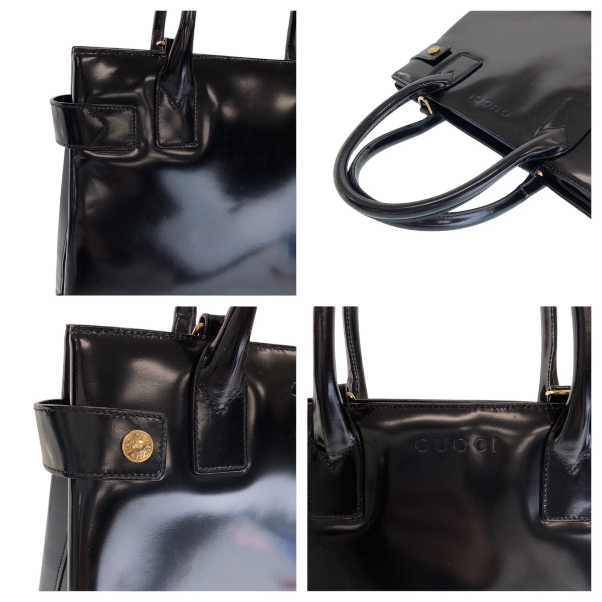 GUCCI Tote Bag 000 1669 0503 enamel Black GoldMetal Tote Bag handbag Women Used