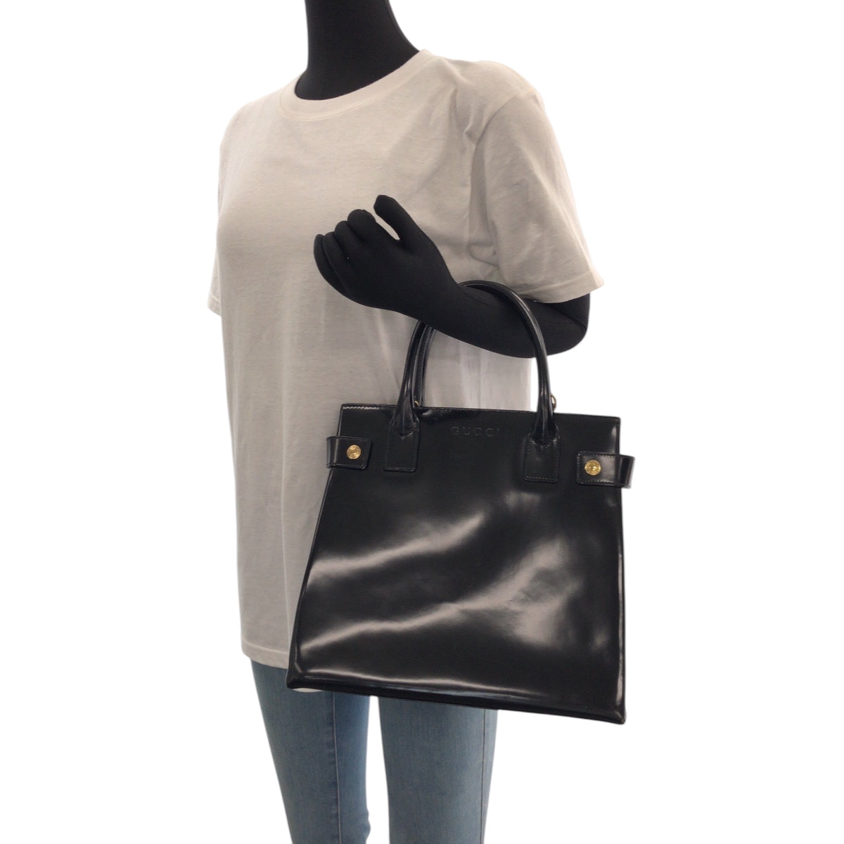 GUCCI Tote Bag 000 1669 0503 enamel Black GoldMetal Tote Bag handbag Women Used