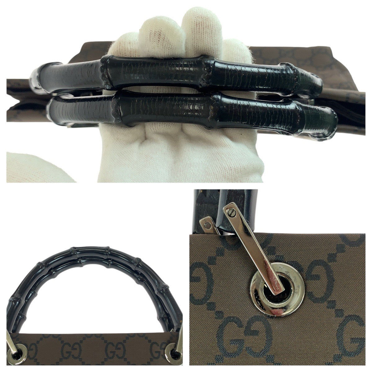 GUCCI Tote Bag 002 1010 GG canvas Brown Silver Metal Tote Bag handbag Bamboo Jumbo GG Women Used