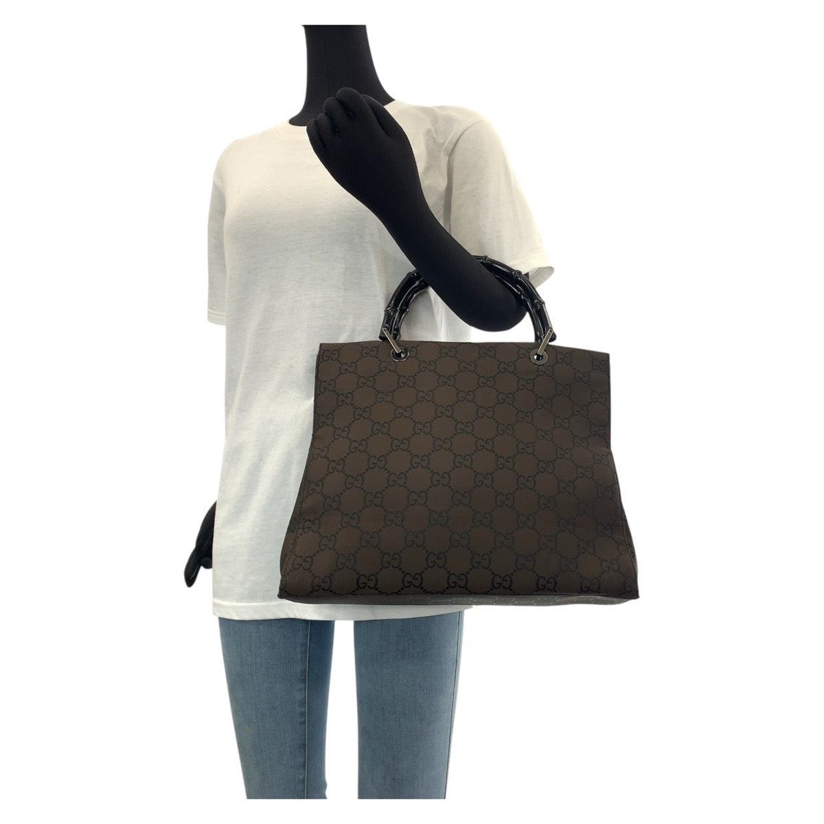 GUCCI Tote Bag 002 1010 GG canvas Brown Silver Metal Tote Bag handbag Bamboo Jumbo GG Women Used