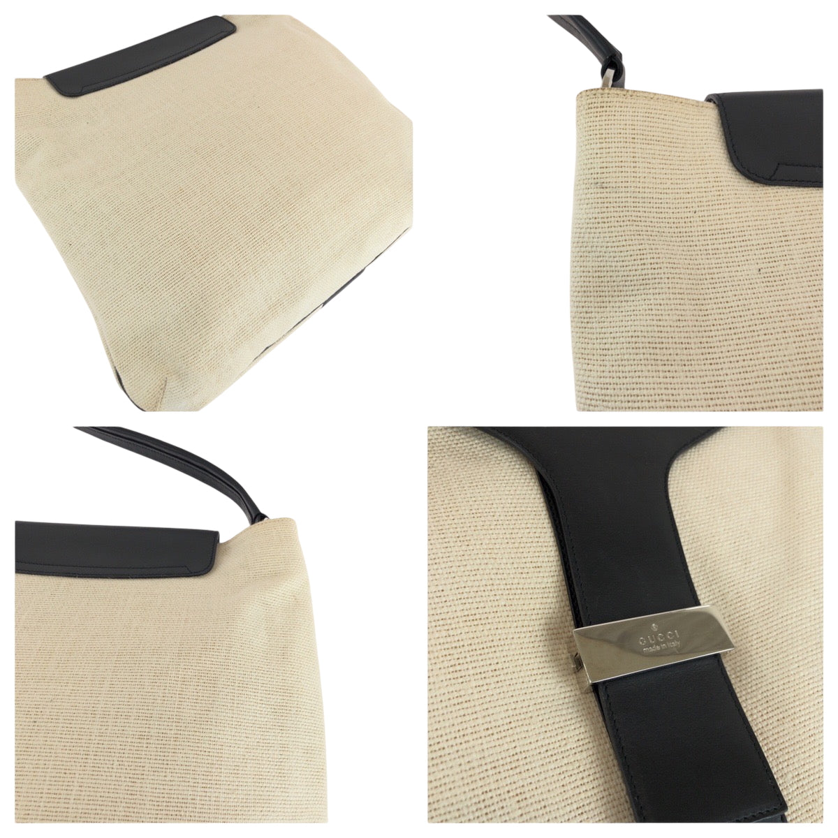 GUCCI Shoulder Bag 001 4014 001013 cotton Ivory Black SilverMetal Hobo One Shoulder Bag Women Used
