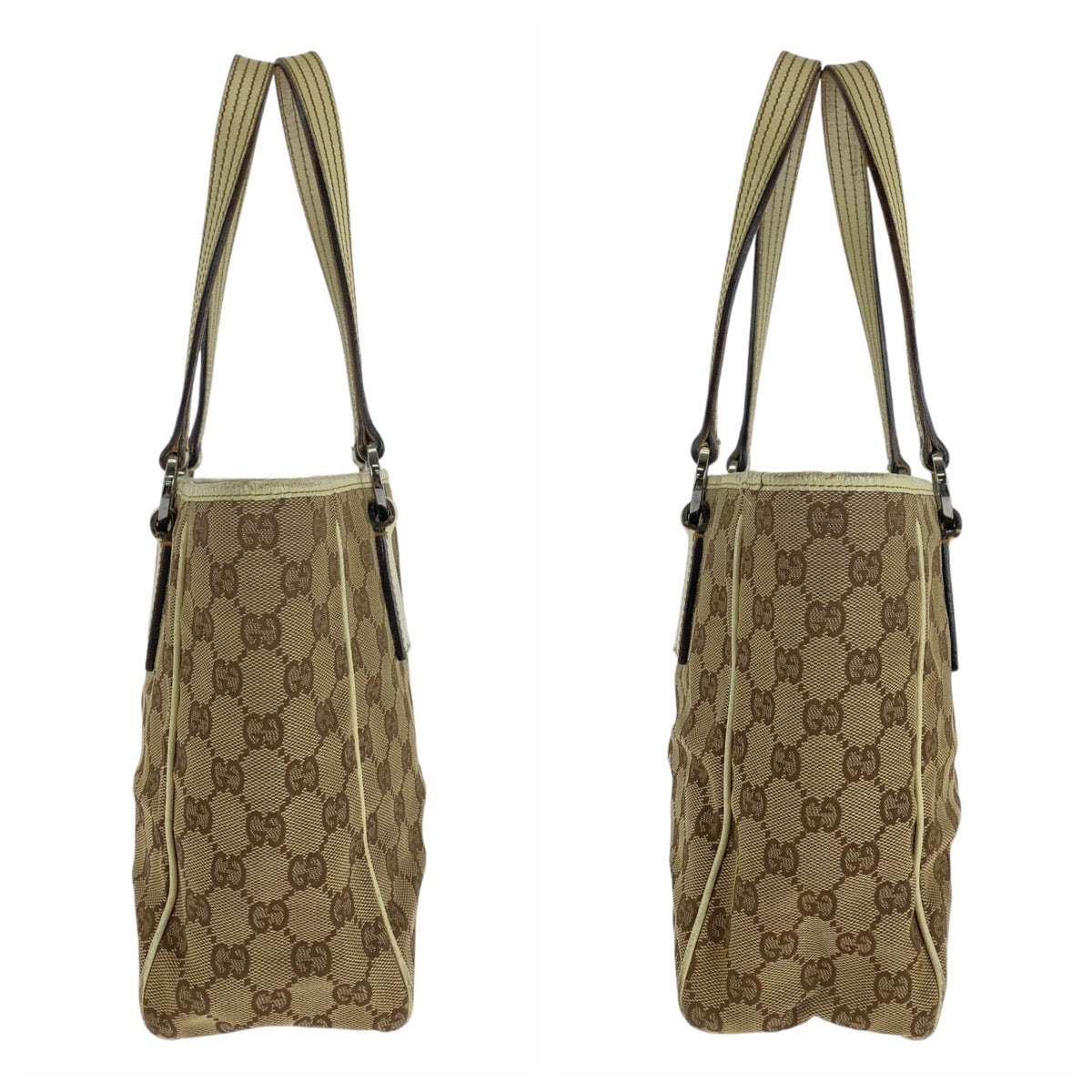 GUCCI Tote Bag 11309 GG canvas, leather beige white white Tote Bag Shoulder Bag Women Used