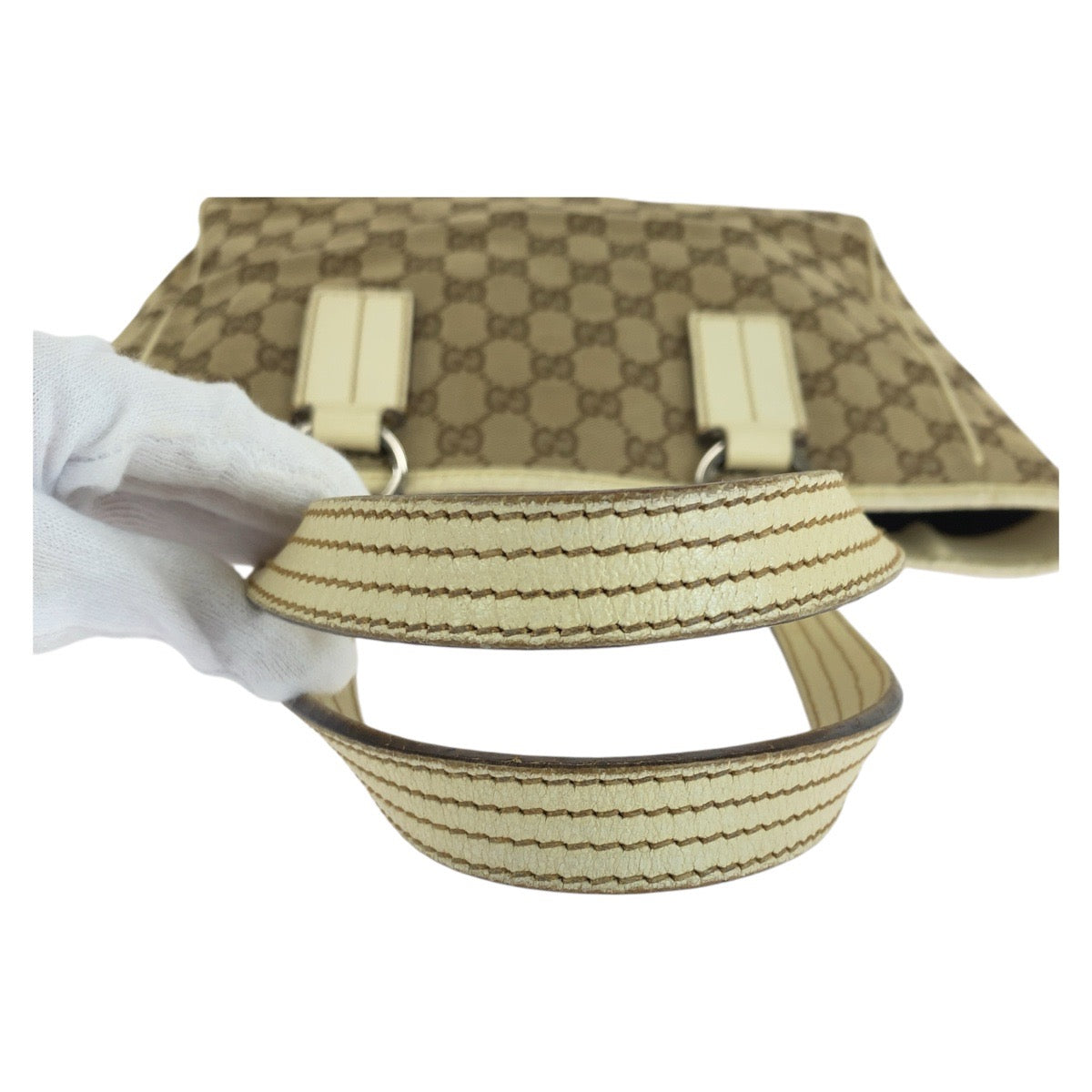 GUCCI Tote Bag 11309 GG canvas, leather beige white white Tote Bag Shoulder Bag Women Used