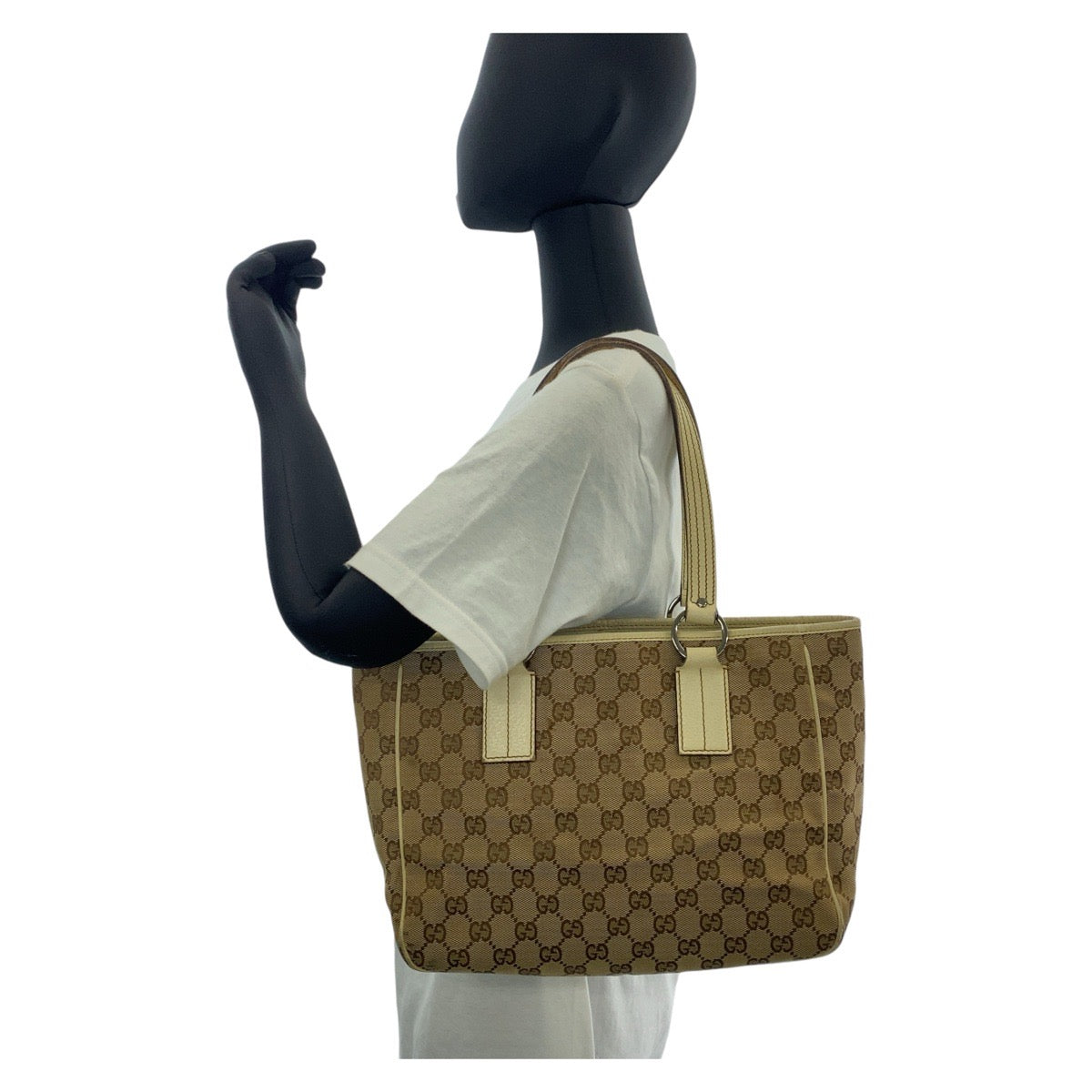 GUCCI Tote Bag 11309 GG canvas, leather beige white white Tote Bag Shoulder Bag Women Used